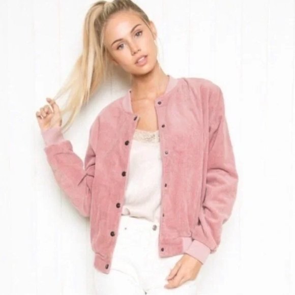 Brandy Melville Jackets & Blazers - Brandy Melville Pink Corduroy Bomber Jacket